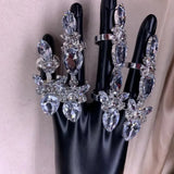 4PCS Rhinestone Acrylic Big Water Drop Cuff Open Rings Wedding Jewelry