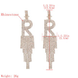 Rhinestone Letter R Tassel Drop Earrings Bling Crystal Dangle Statement Jewelry