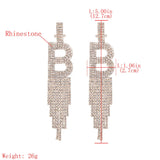 Rhinestone Letter R Tassel Drop Earrings Bling Crystal Dangle Statement Jewelry