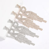 Rhinestone Letter R Tassel Drop Earrings Bling Crystal Dangle Statement Jewelry