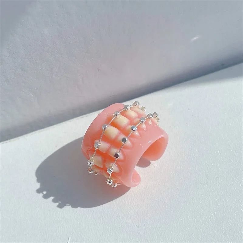 Funny Dental Braces Resin Ring Alternative Jewelry for Women Men