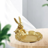 Golden Jewelry Display Tray Rabbit Statue Earring Organizer Dish