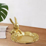 Golden Jewelry Display Tray Rabbit Statue Earring Organizer Dish