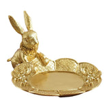 Golden Jewelry Display Tray Rabbit Statue Earring Organizer Dish