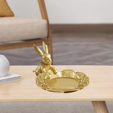 Golden Jewelry Display Tray Rabbit Statue Earring Organizer Dish