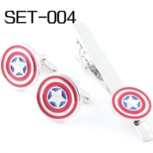 America Sheild Superhero Series Tie Clips & Cufflinks Set