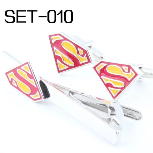 Red Man Superhero Tie Clips & Cufflinks Set
