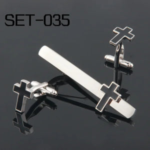 Novelty Tie Clip & Cufflinks Set 035 Cross