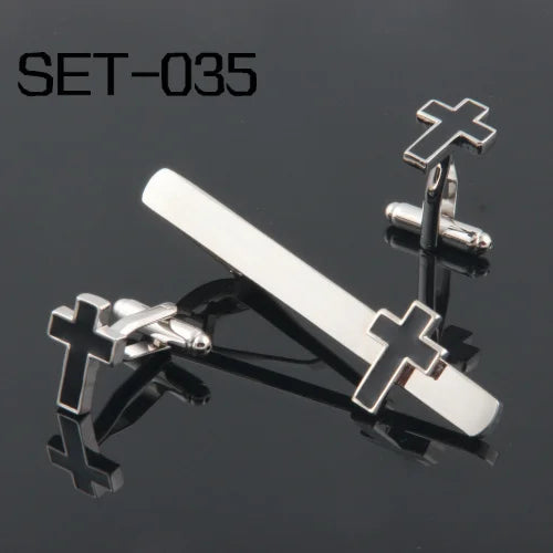 Novelty Tie Clip & Cufflinks Set 035 Cross