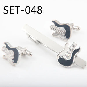 Guitar Tie Clip & Cufflinks Set - Novelty Music Theme Accessories