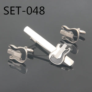 Guitar Tie Clip & Cufflinks Set - Novelty Music Theme Accessories