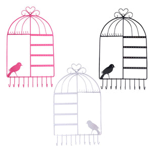 Metal Wall Mount Birdcage Jewelry Organizer Earrings Necklace Holder