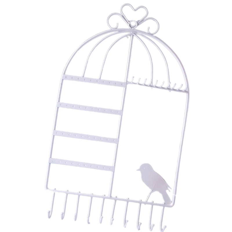 Metal Wall Mount Birdcage Jewelry Organizer Earrings Necklace Holder