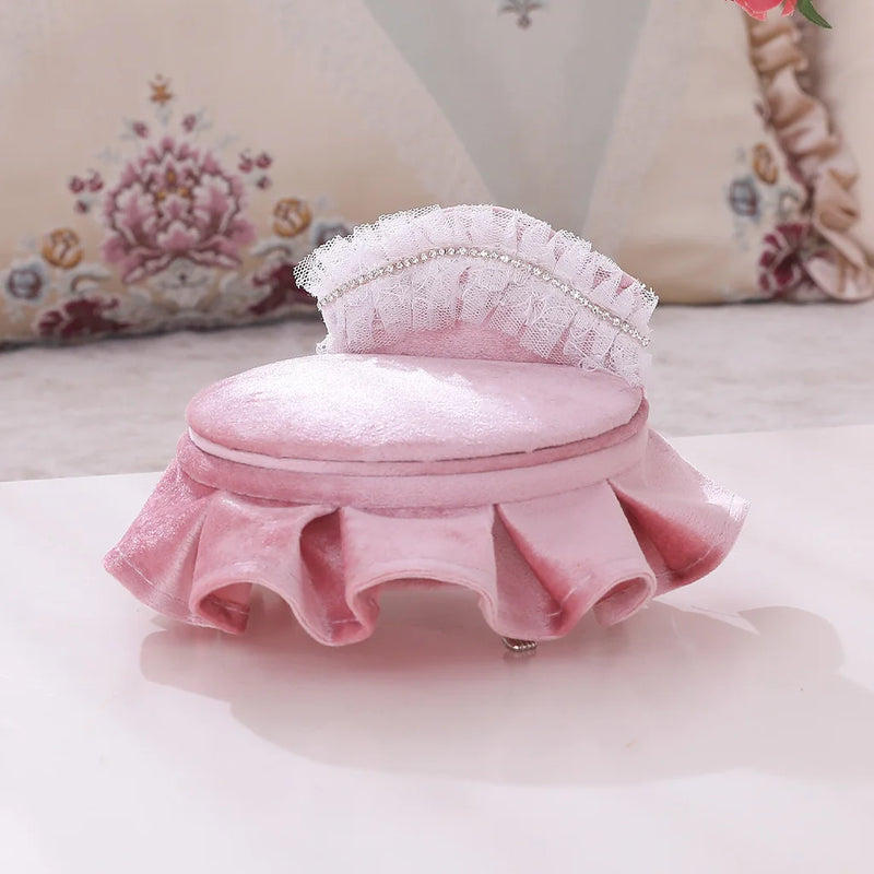 Pink Round Bed Chair Jewelry Box Mini Furniture Home Decor