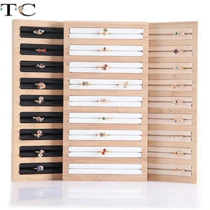 Bamboo Jewelry Display Stand 9 Lines Ring Organizer Tray