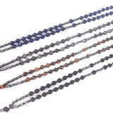 Gemstone Rosary Tiger-Eye Lapis Lazuli Beads Necklace Hematite Cross Pendant