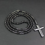 Gemstone Rosary Tiger-Eye Lapis Lazuli Beads Necklace Hematite Cross Pendant