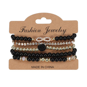 Boho Rose Flower Glass Beaded Chain Bracelet for Women