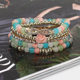 Boho Rose Flower Glass Beaded Chain Bracelet for Women