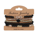 Boho Rose Flower Glass Beaded Chain Bracelet for Women