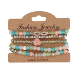 Boho Rose Flower Glass Beaded Chain Bracelet for Women