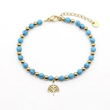 Chain Natural Stone Stainless Steel Pendant Beaded Lucky Bracelet Women Jewelry