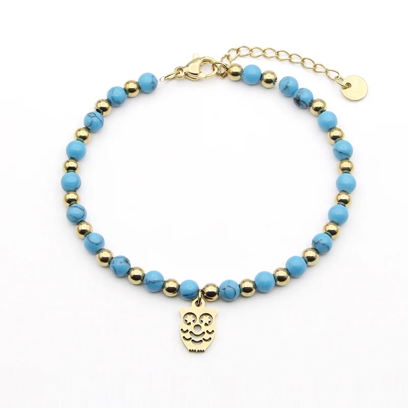Chain Natural Stone Stainless Steel Pendant Beaded Lucky Bracelet Women Jewelry