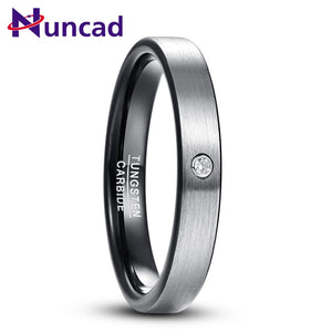 Nuncad 4mm Tungsten Carbide Ring Men's Matte Cubic Zircon Punk Rings