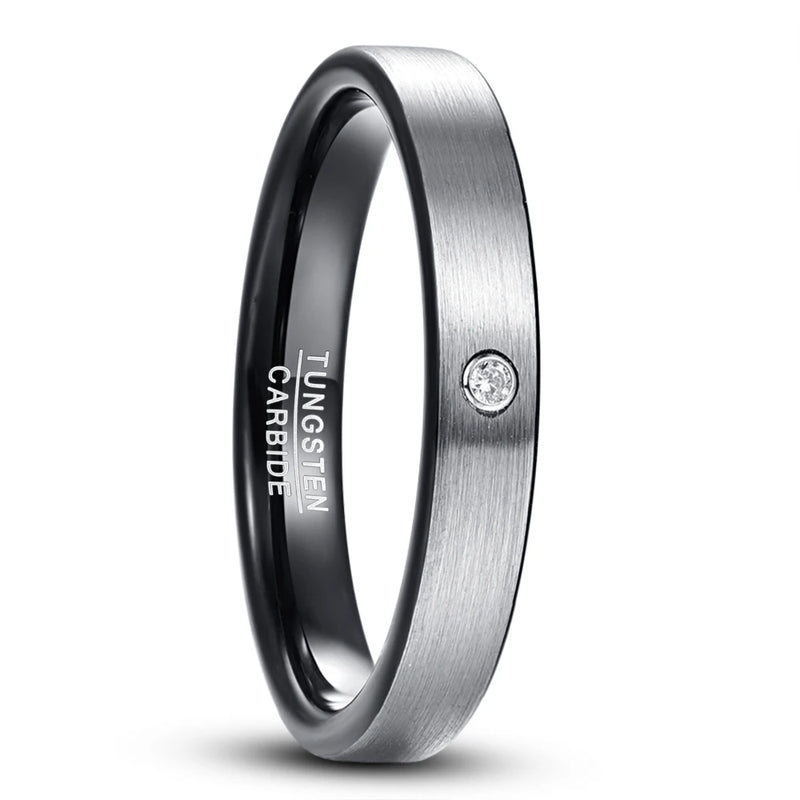 Nuncad 4mm Tungsten Carbide Ring Men's Matte Cubic Zircon Punk Rings