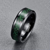 8mm Carbon Fiber Green Zircon Ring Dragon Pattern Tungsten Carbide Wedding Band