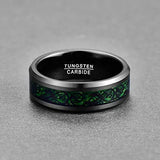 8mm Carbon Fiber Green Zircon Ring Dragon Pattern Tungsten Carbide Wedding Band