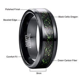 8mm Carbon Fiber Green Zircon Ring Dragon Pattern Tungsten Carbide Wedding Band