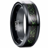 8mm Carbon Fiber Green Zircon Ring Dragon Pattern Tungsten Carbide Wedding Band