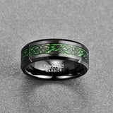 8mm Carbon Fiber Green Zircon Ring Dragon Pattern Tungsten Carbide Wedding Band