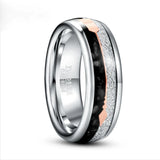 Nuncad 8mm Meteorite Agate Tungsten Steel Ring Men's Jewelry