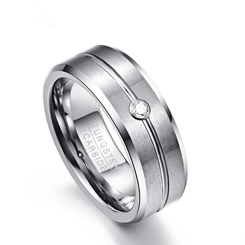 Nuncad Men's Tungsten Carbide CZ Wedding Band Rings Matte Finish