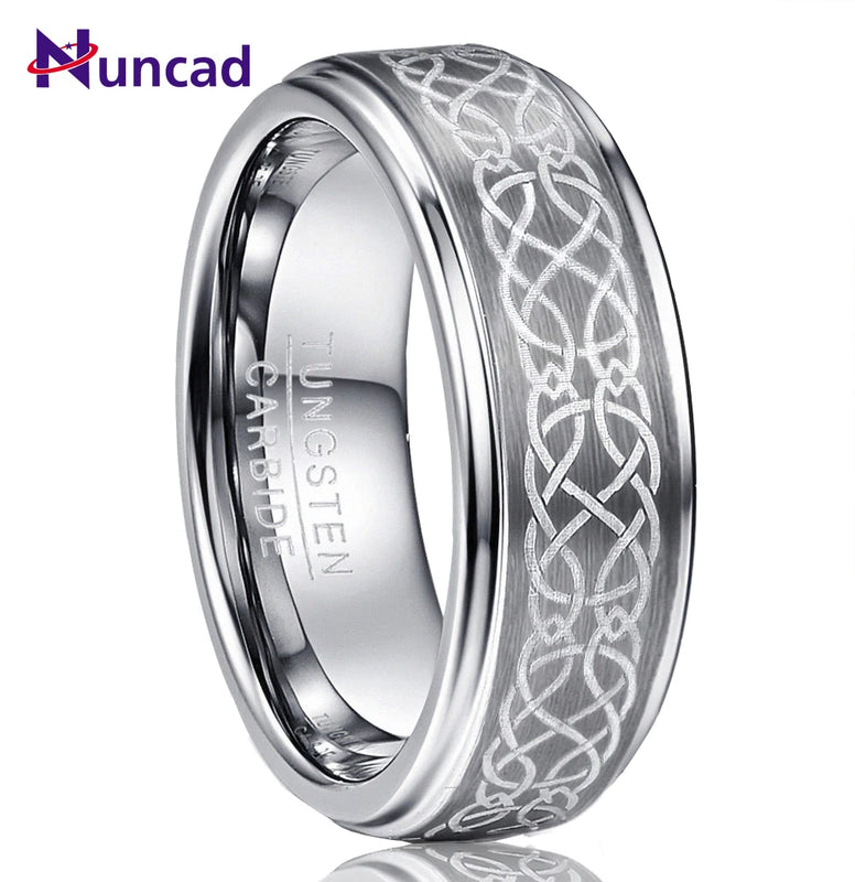 Nuncad Men's 8mm Brushed Tungsten Carbide Wedding Band Rings