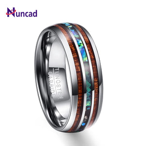 Nuncad US Size 8mm Koa Wood and Abalone Tungsten Rings