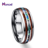 Nuncad US Size 8mm Koa Wood and Abalone Tungsten Rings