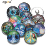 12pcs Wisdom Life Tree 18mm Glass Snap Buttons For DIY Snaps Jewelry