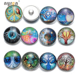 12pcs Wisdom Life Tree 18mm Glass Snap Buttons For DIY Snaps Jewelry