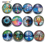 12pcs Wisdom Life Tree 18mm Glass Snap Buttons For DIY Snaps Jewelry