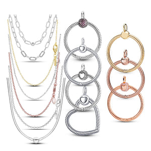 O Pendant Silver & Rose Charms For Chain Necklace Women Gift