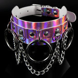 O-shaped Chain Clavicle Necklace Exaggerated Laser Leather Collar Neckband
