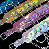 O-shaped Chain Clavicle Necklace Exaggerated Laser Leather Collar Neckband