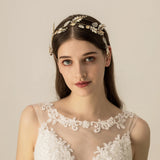 Bridal Headband Leaves Crystal Pearls Bridesmaid Headpiece Women Prom Hairwear