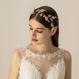 Bridal Headband Leaves Crystal Pearls Bridesmaid Headpiece Women Prom Hairwear