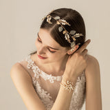 Bridal Headband Leaves Crystal Pearls Bridesmaid Headpiece Women Prom Hairwear