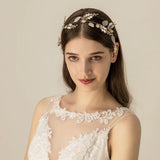 Bridal Headband Leaves Crystal Pearls Bridesmaid Headpiece Women Prom Hairwear