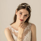 Bridal Headband Leaves Crystal Pearls Bridesmaid Headpiece Women Prom Hairwear